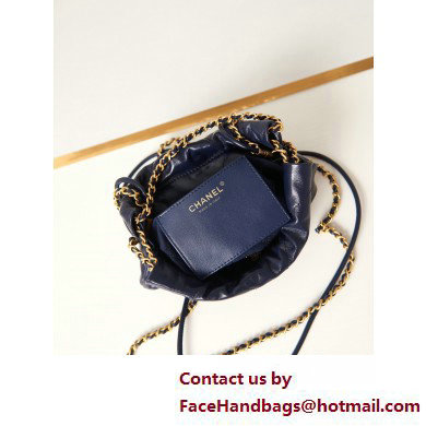 Chanel Shiny Calfskin  &  Gold-Tone Metal CHANEL 22 Mini Handbag AS3980 Navy Blue